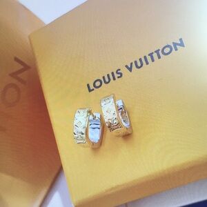 Louis Vuitton Gold-Tone Monogram Hoop Earrings